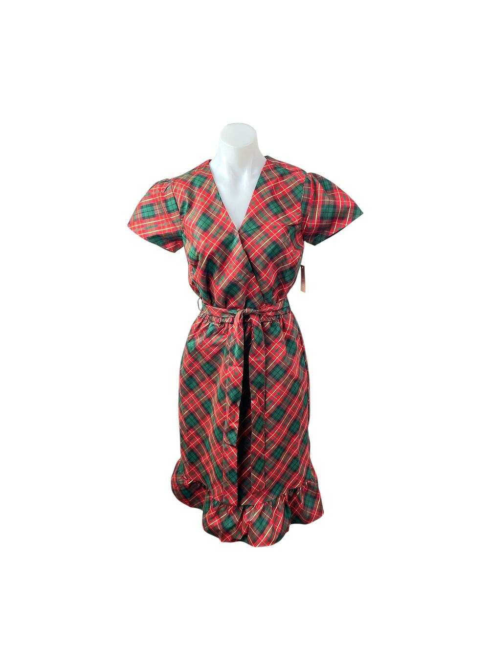 New Gymboree Women's Red Plaid Short Sleeve Tie Waist A Line Midi Dress Size S